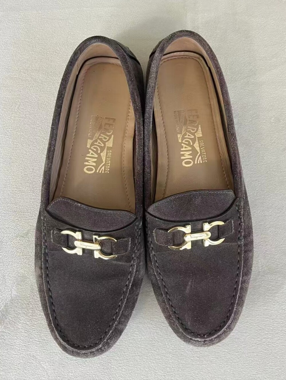 Vintage Salvatore Ferragamo Brown Suede Bit Loafers with Gold Hardware - Picture 6 of 8